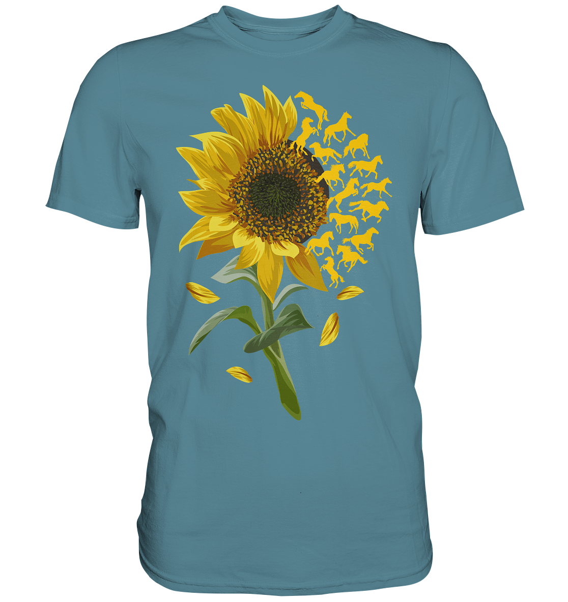 Pferde Sonnenblumen T-Shirt Gärtner Reiter Geschenk Garten