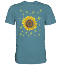 Laden Sie das Bild in den Galerie-Viewer, Sonnenblumen Schmetterling Motiv Gärtner Geschenk Garten T-Shirt
