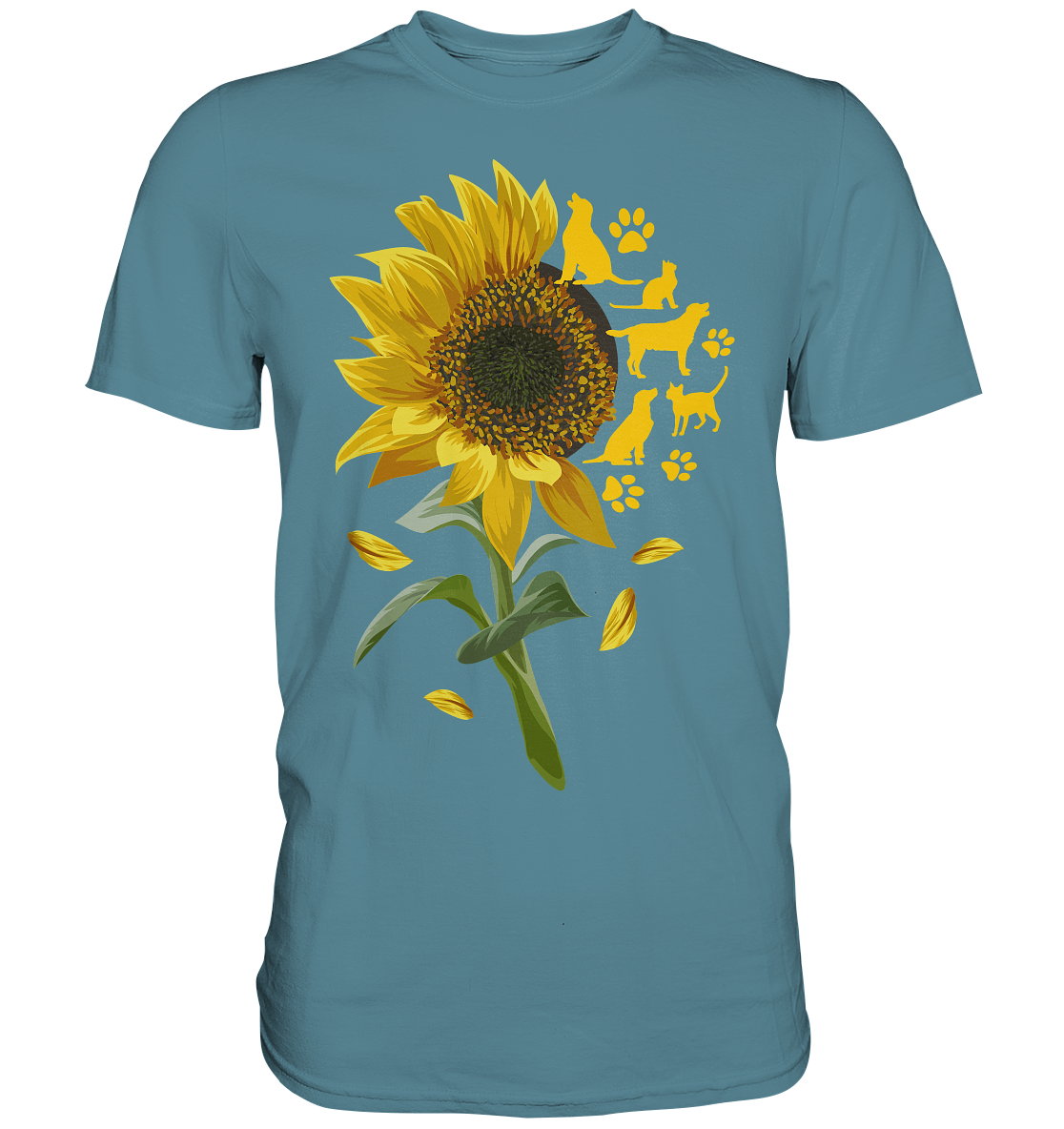 Katzen Hunde Sonnenblumen Shirt Gärtner Tiere Garten Motiv