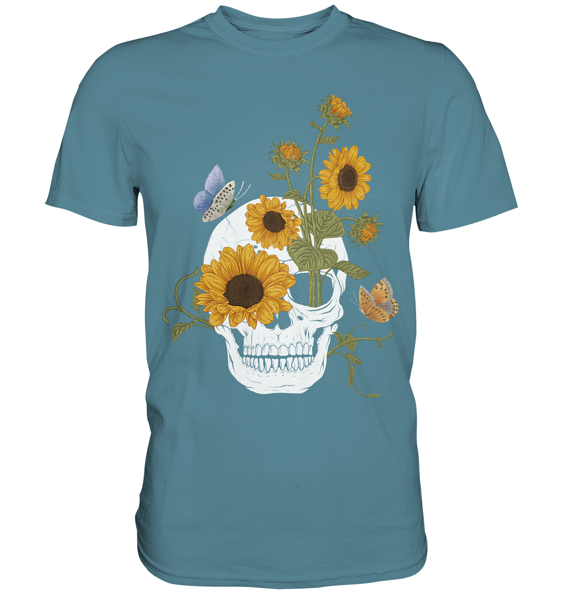 Totenkopf Sonnenblumen Shirt Gärtner Schmetterling Garten Motiv