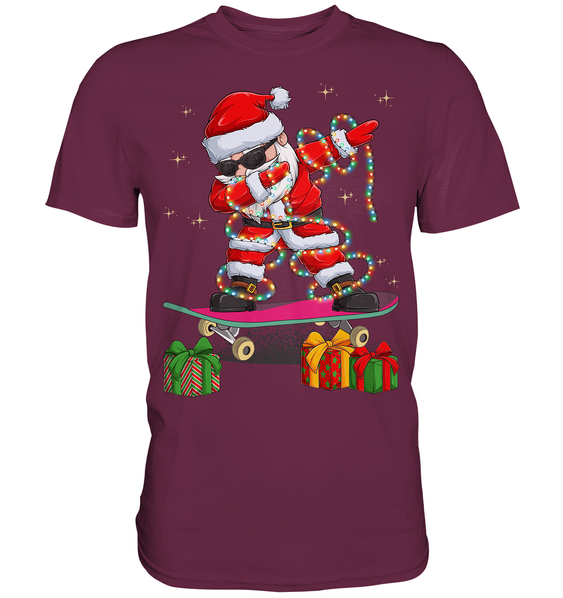 Dabbing Santa Skatboard Weihnachtsmann Lichterkette T-Shirt
