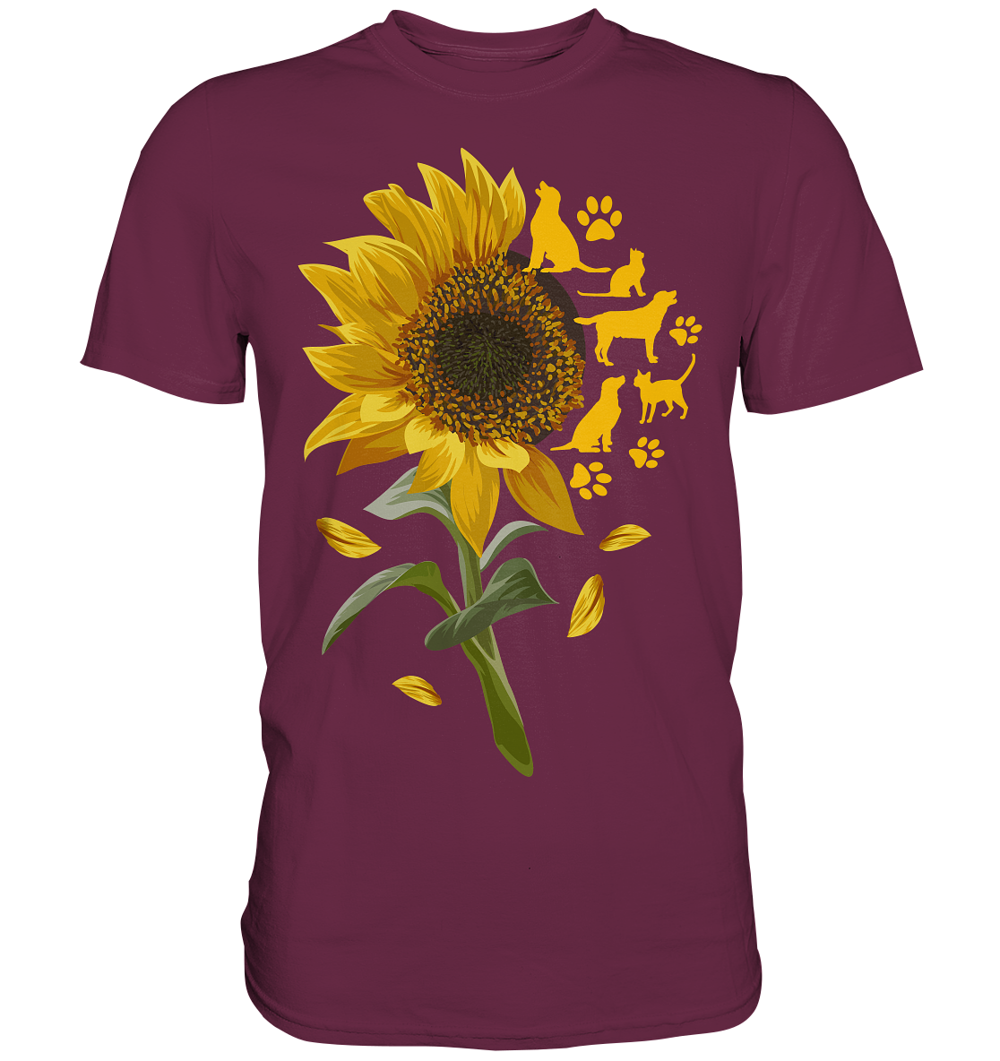 Katzen Hunde Sonnenblumen Shirt Gärtner Tiere Garten Motiv