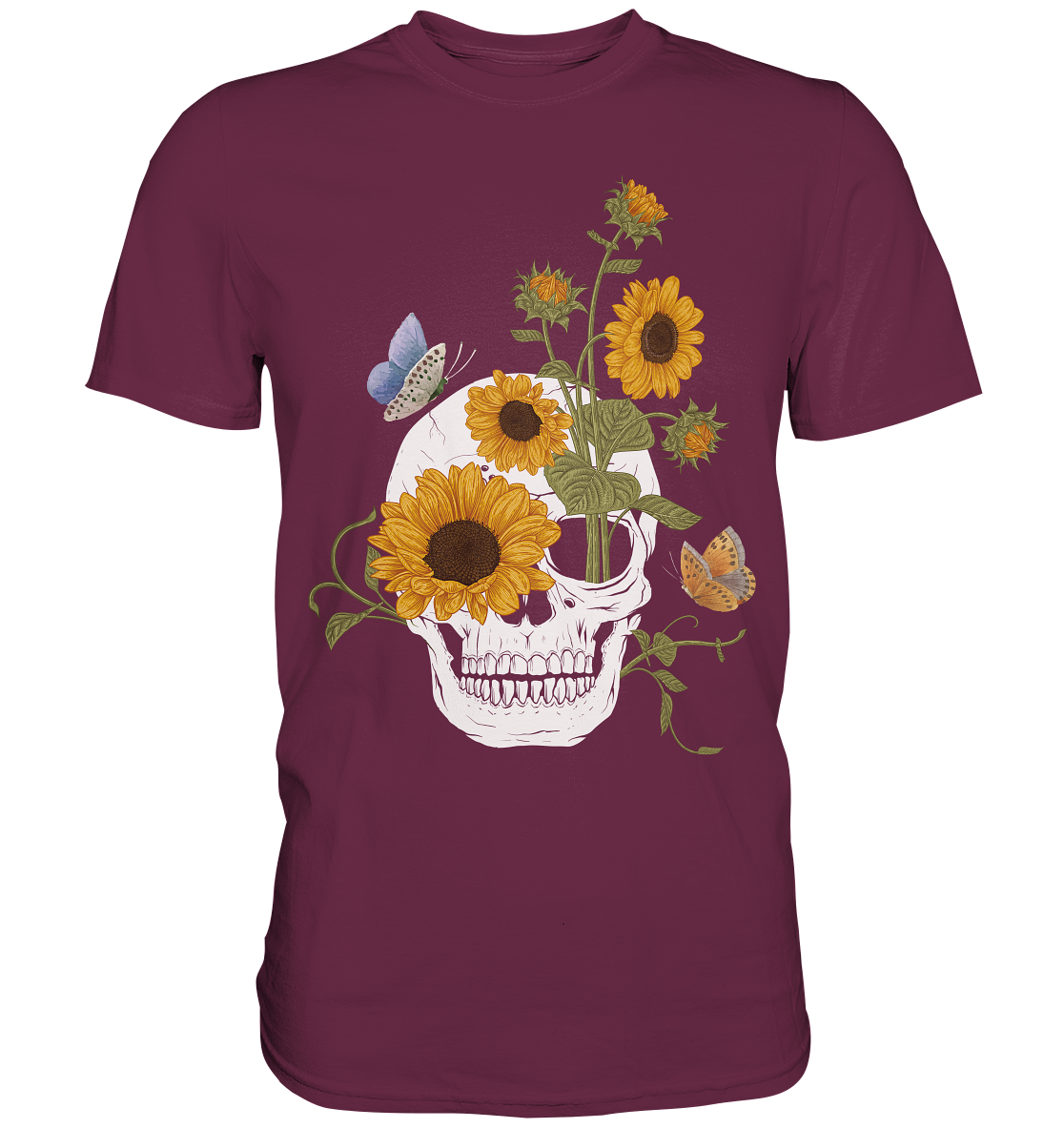 Totenkopf Sonnenblumen Shirt Gärtner Schmetterling Garten Motiv
