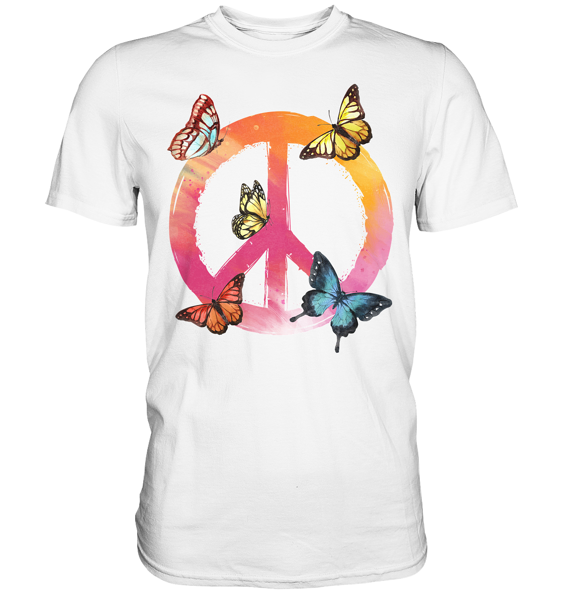 Buntes Peace Symbol Frauen Schmetterling T-Shirt