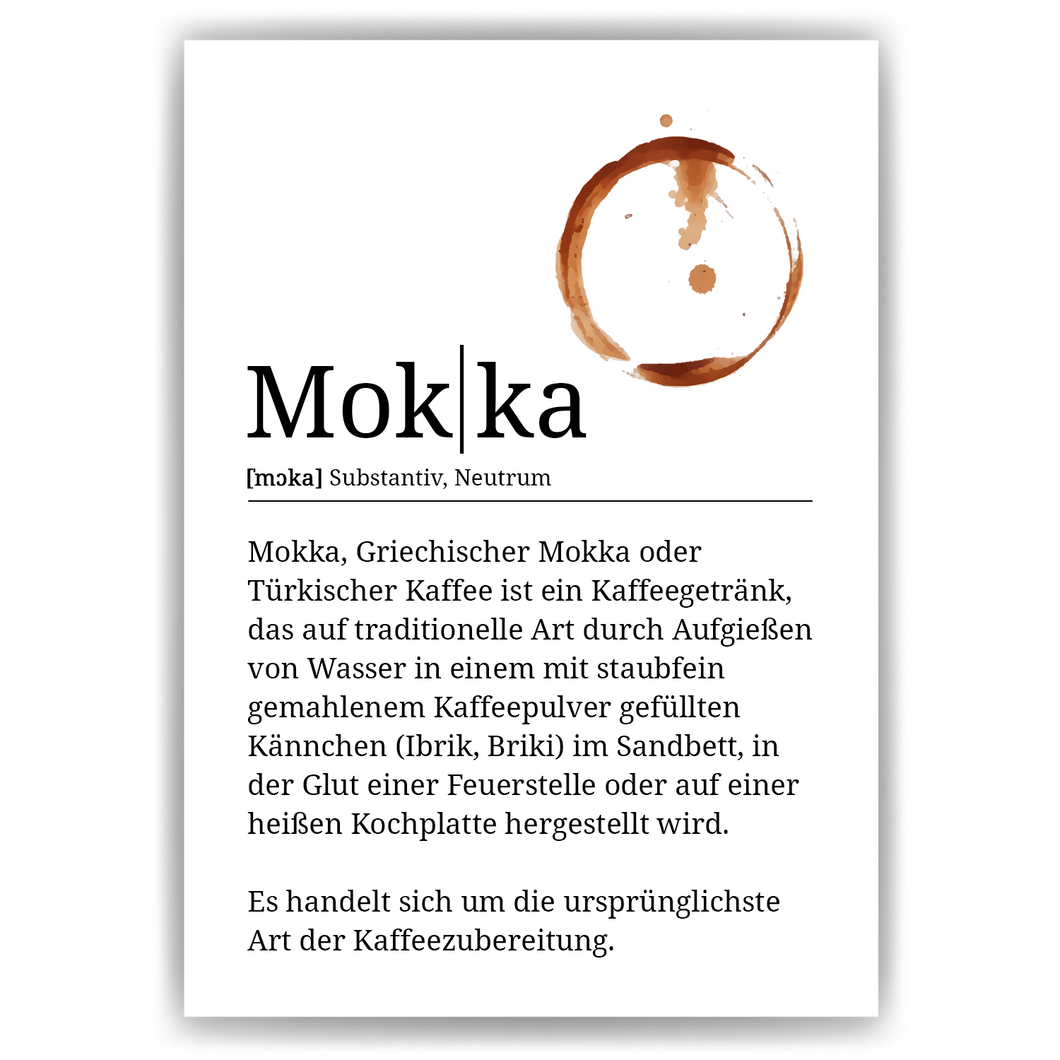 Mokka Poster Definition - Kaffee Wandbild Barista Küche Wanddeko