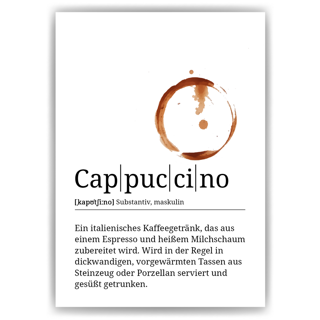 Cappuccino Poster Definition - Kaffee Wandbild Barista Küche Wanddeko
