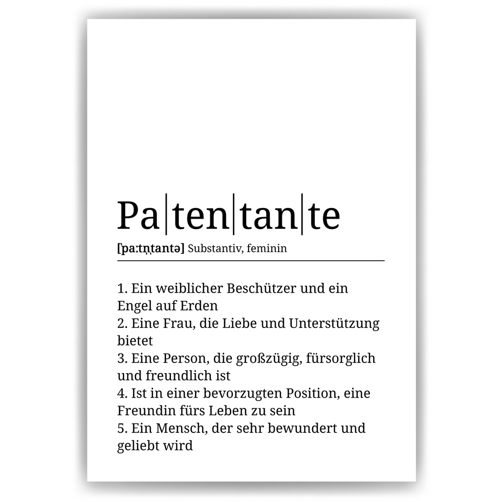 Patentante Poster Definition - Wandbild Geschenk