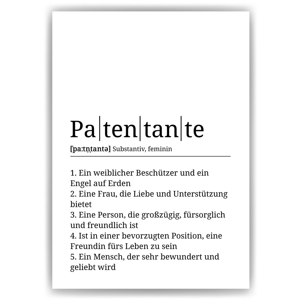 Patentante Poster Definition - Wandbild Geschenk