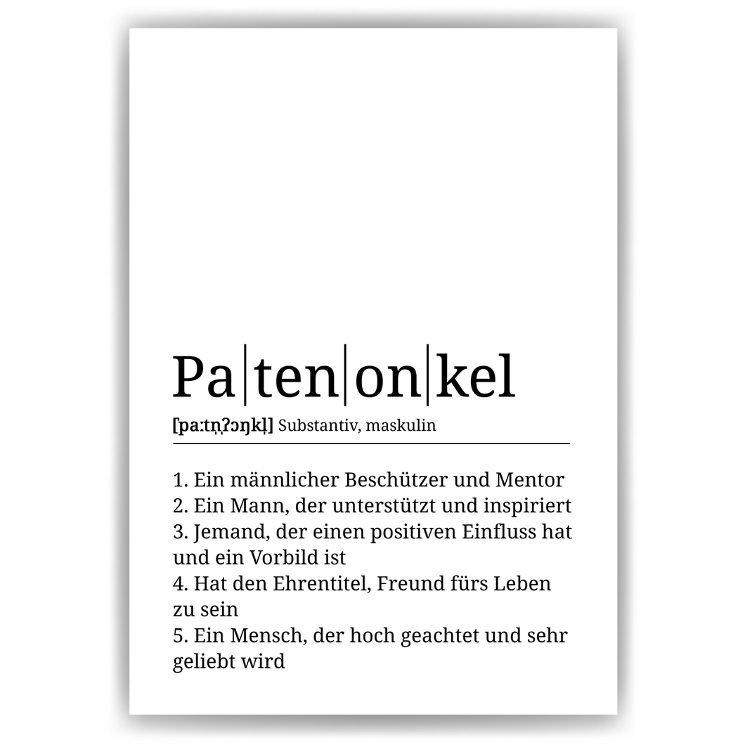 Patenonkel Poster Definition - Wandbild Geschenk