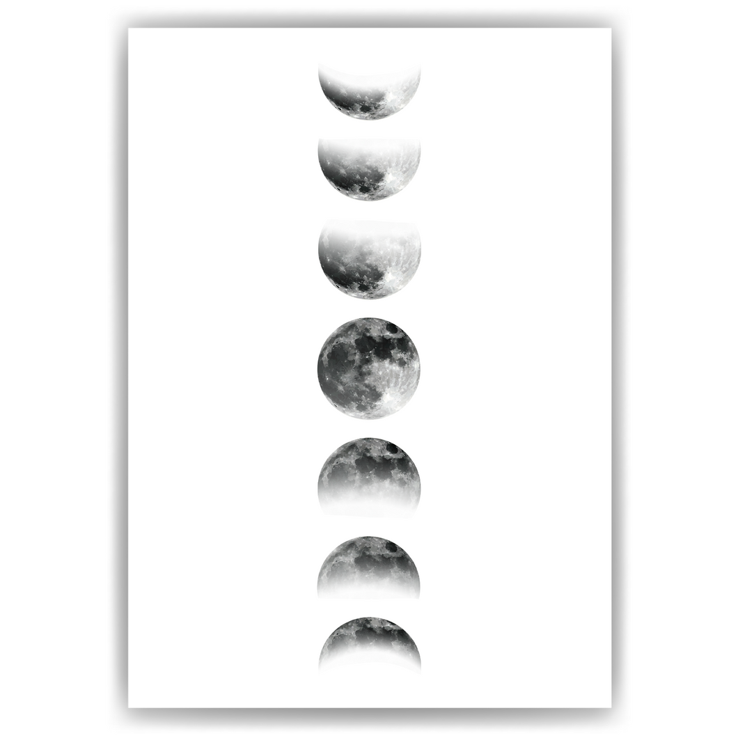 Mondphasen Poster – Mondposter Wandbild Wohnzimmer Küche Flur Schlafzimmer Zuhause Mond Wanddeko