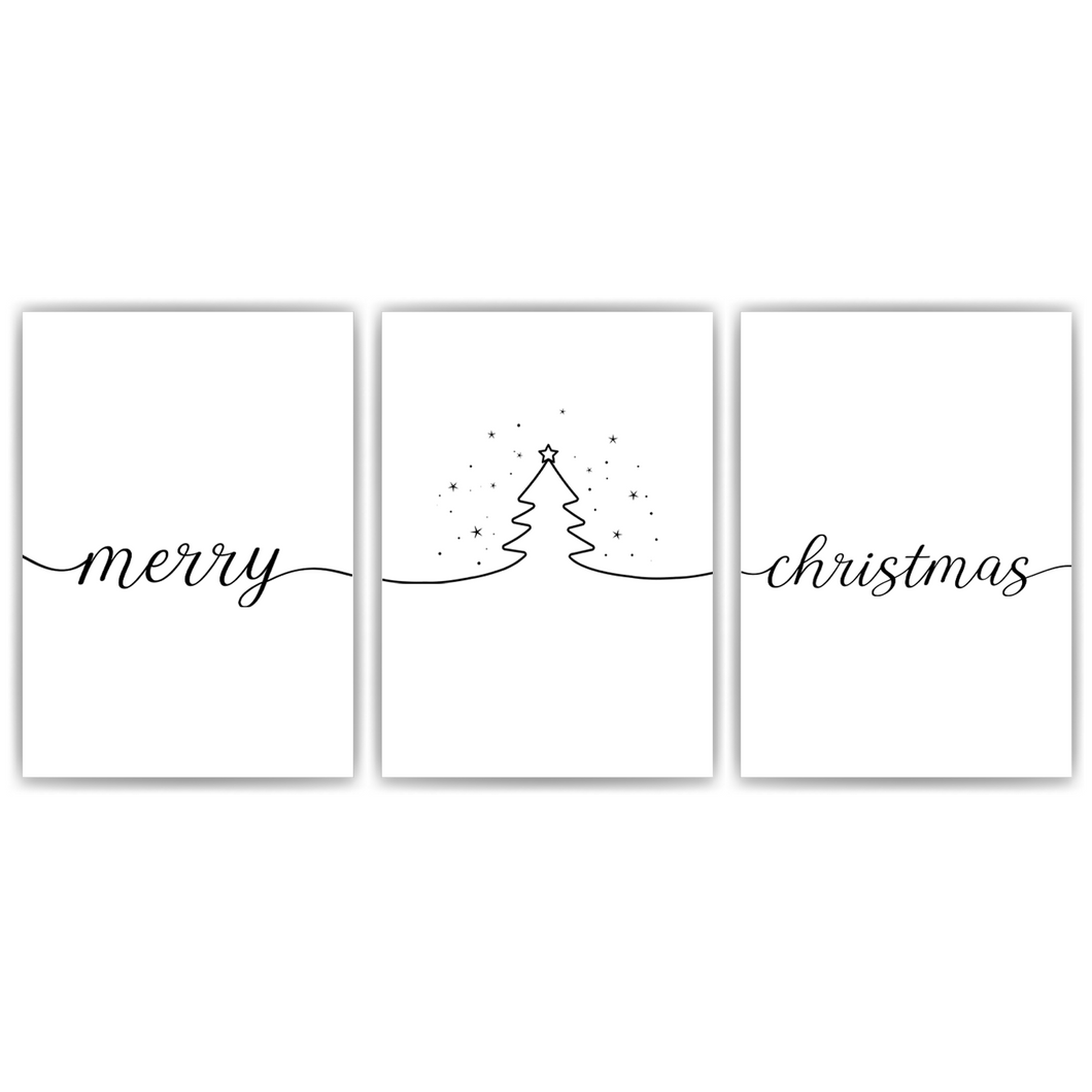 Weihnachten Poster 3er Set – Merry Christmas Wandbild Weihnachtsbaum Motiv Schlafzimmer Wohnzimmer Küche Flur Zuhause Wanddeko