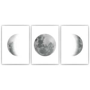 Mondphasen Poster Set – 3 Mondposter Wohnzimmer Schlafzimmer Mond Wandbild Küche Flur Zuhause Wanddeko