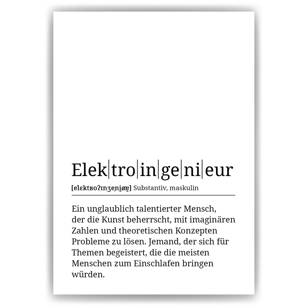 Elektroingenieur Poster Definition Kunstdruck Wandbild Geschenk