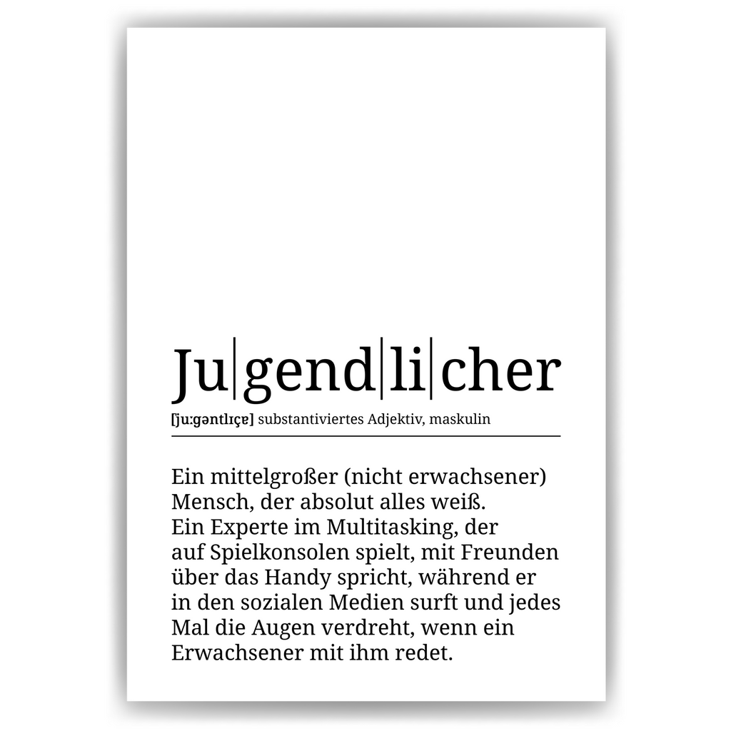 Jugendlicher Poster Definition - Teenager Jugendweihe Geschenk Wandbild