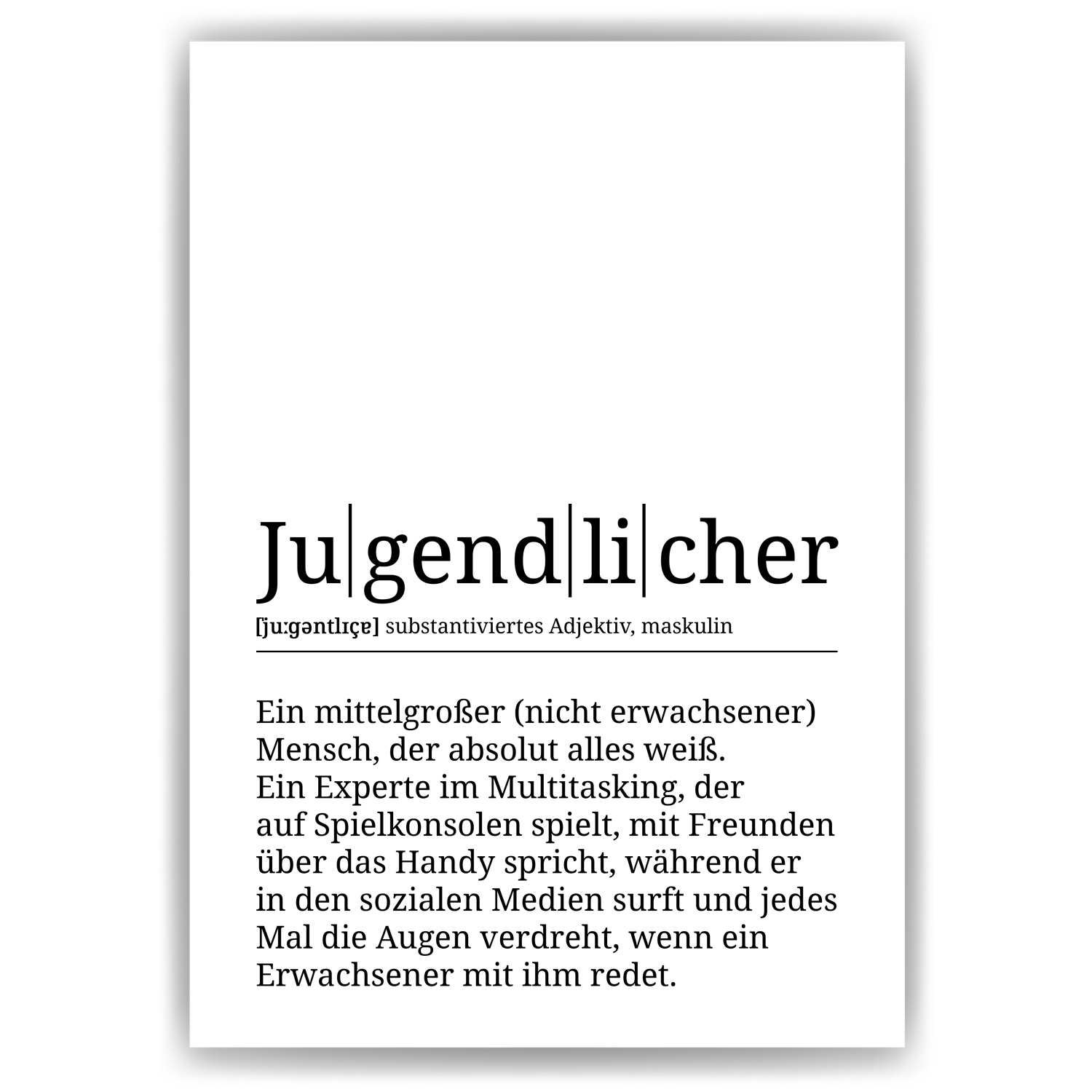 Jugendlicher Poster Definition - Teenager Jugendweihe Geschenk Wandbil ...