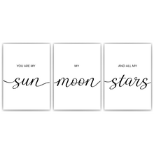 Laden Sie das Bild in den Galerie-Viewer, You are my Sun Moon Stars Kinderzimmer Poster 3er Set – Baby Wandbild Babyzimmer Wanddeko
