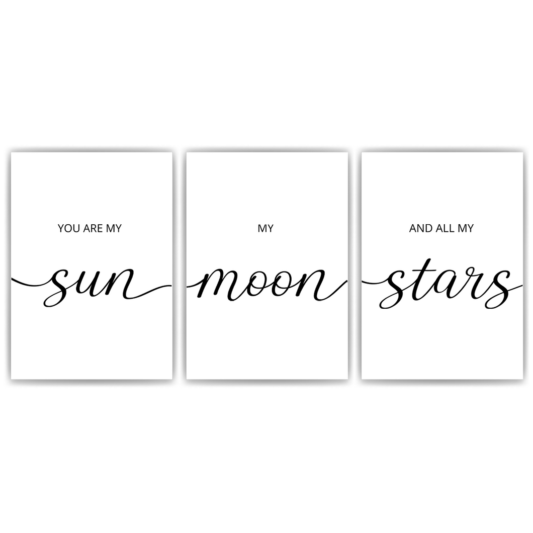 You are my Sun Moon Stars Kinderzimmer Poster 3er Set – Baby Wandbild Babyzimmer Wanddeko
