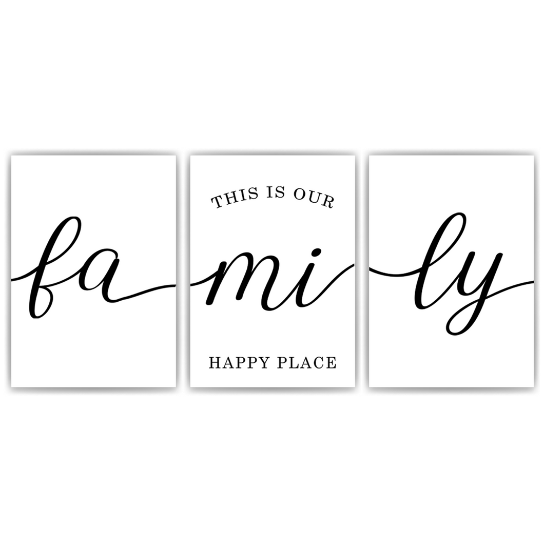 3er Set Familienposter – Happy Place Poster Familie Wandbild Wohnzimmer