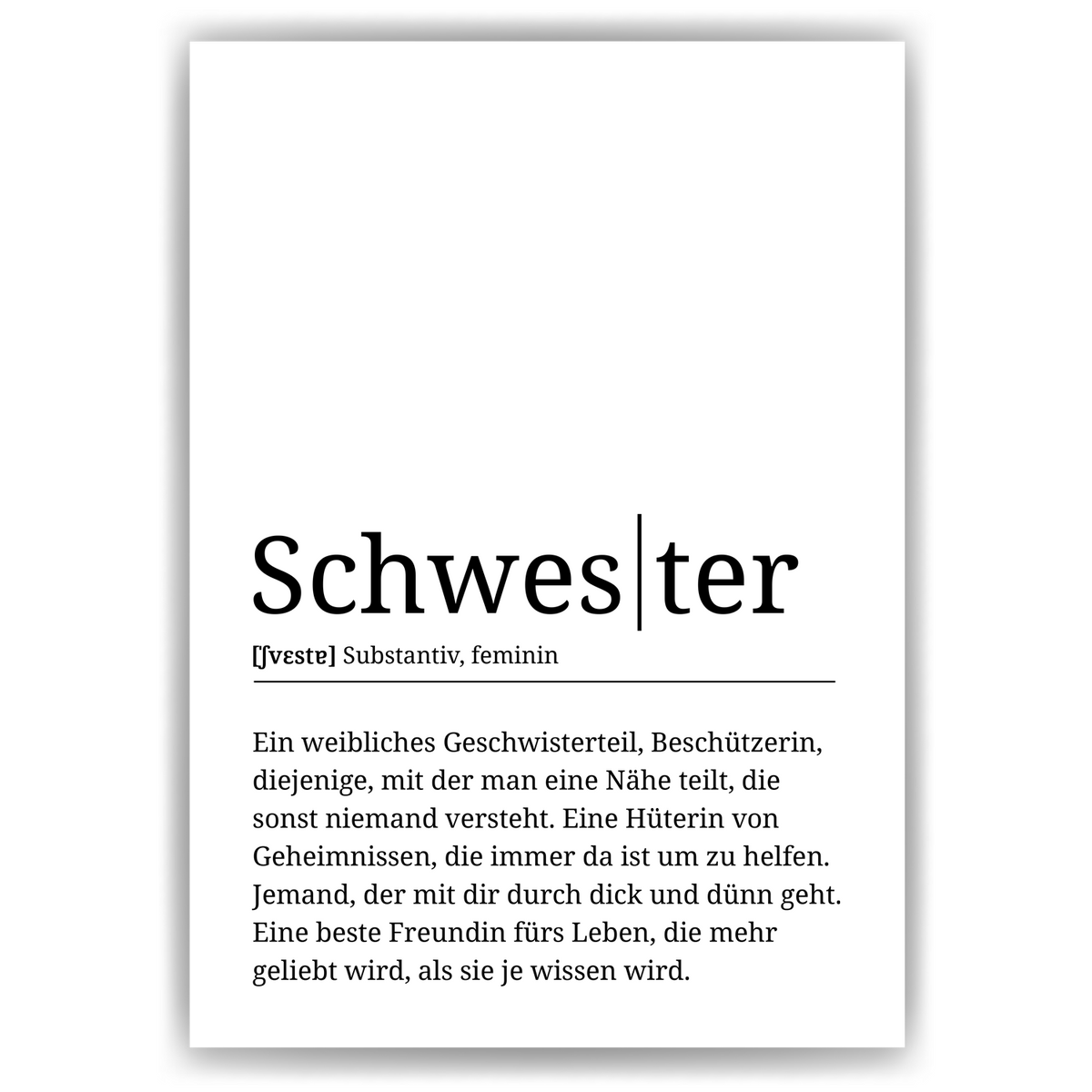 Schwester Poster Definition - Geschwister Geschenk Wandbild