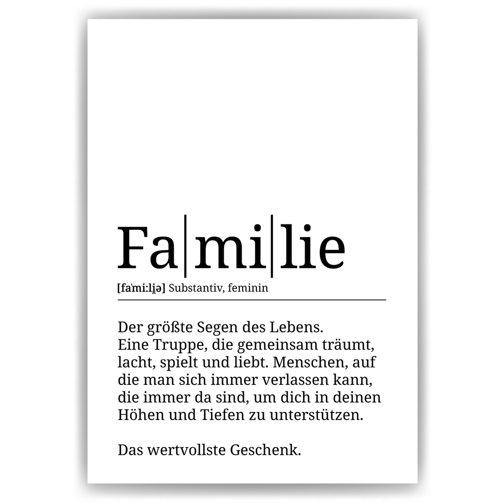 Familie Poster Definition - Familien Wandbild Wohnzimmer Küche Esszimmer Schlafzimmer Wanddeko