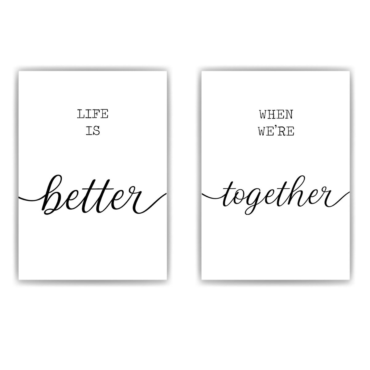 Poster 2er Set Better Together Liebe – Valentinstag Poster Paare Wandbild Wohnzimmer Küche Flur Schlafzimmer Zuhause Wanddeko
