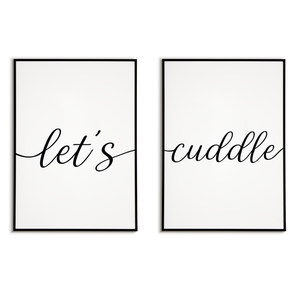 Poster 2er Set Let’s Cuddle – Bett Poster Kuschel Valentinstag Paare Wandbild Schlafzimmer Zuhause Wanddeko
