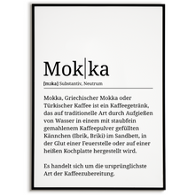 Laden Sie das Bild in den Galerie-Viewer, Mokka Poster Definition - Kaffee Wandbild Barista Küche Wanddeko Kaffeeliebhaber Geschenk
