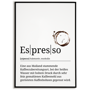 Espresso Poster Definition - Kaffee Wandbild Barista Küche Wanddeko