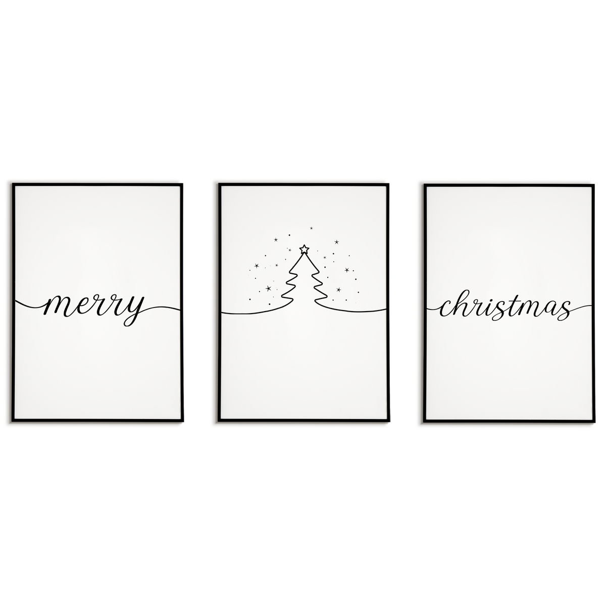 Weihnachten Poster 3er Set – Merry Christmas Wandbild Weihnachtsbaum Motiv Schlafzimmer Wohnzimmer Küche Flur Zuhause Wanddeko