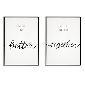 Poster 2er Set Better Together Liebe – Valentinstag Poster Paare Wandbild Wohnzimmer Küche Flur Schlafzimmer Zuhause Wanddeko