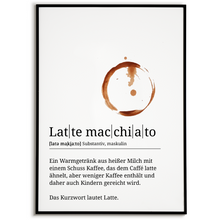 Laden Sie das Bild in den Galerie-Viewer, Latte Macchiato Poster Definition - Kaffee Wandbild Barista Küche Wanddeko
