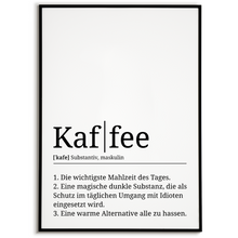 Laden Sie das Bild in den Galerie-Viewer, Kaffee Poster Definition - Kaffee Wandbild Barista Küche Wanddeko Kaffeeliebhaber Geschenk
