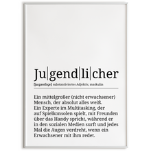 Laden Sie das Bild in den Galerie-Viewer, Jugendlicher Poster Definition - Teenager Jugendweihe Geschenk Wandbild
