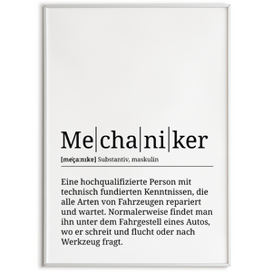 Mechaniker Poster Definition Kunstdruck Wandbild Geschenk