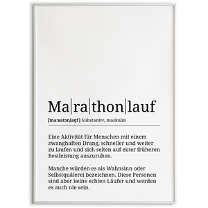 Marathonlauf Poster Definition Kunstdruck Wandbild Geschenk