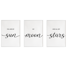 Laden Sie das Bild in den Galerie-Viewer, You are my Sun Moon Stars Kinderzimmer Poster 3er Set – Baby Wandbild Babyzimmer Wanddeko
