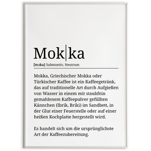 Mokka Poster Definition - Kaffee Wandbild Barista Küche Wanddeko Kaffeeliebhaber Geschenk