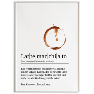 Latte Macchiato Poster Definition - Kaffee Wandbild Barista Küche Wanddeko