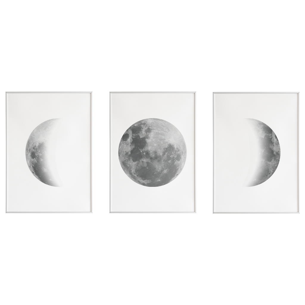 Mondphasen Poster Set – 3 Mondposter Wohnzimmer Schlafzimmer Mond Wandbild Küche Flur Zuhause Wanddeko