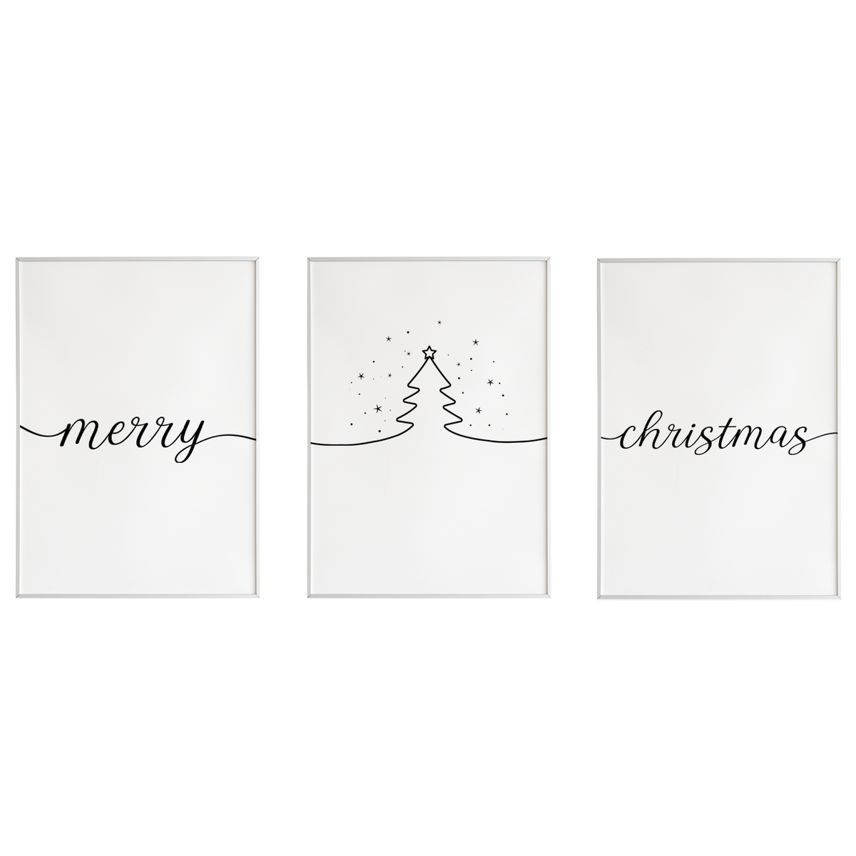 Weihnachten Poster 3er Set – Merry Christmas Wandbild Weihnachtsbaum Motiv Schlafzimmer Wohnzimmer Küche Flur Zuhause Wanddeko