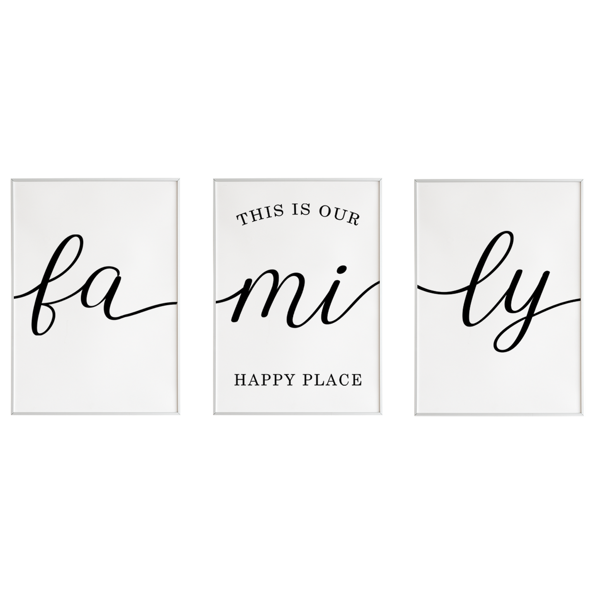 3er Set Familienposter – Happy Place Poster Familie Wandbild Wohnzimmer