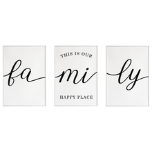 Laden Sie das Bild in den Galerie-Viewer, 3er Set Familienposter – Happy Place Poster Familie Wandbild Wohnzimmer
