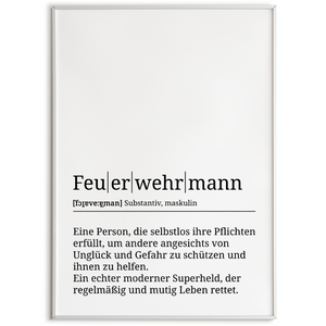 Feuerwehrmann Poster Definition Kunstdruck Wandbild Geschenk