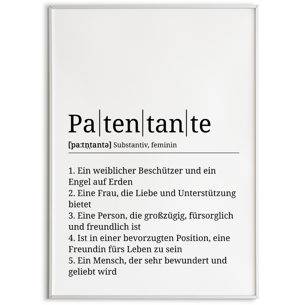 Patentante Poster Definition - Wandbild Geschenk
