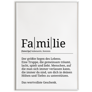 Familie Poster Definition - Familien Wandbild Wohnzimmer Küche Esszimmer Schlafzimmer Wanddeko