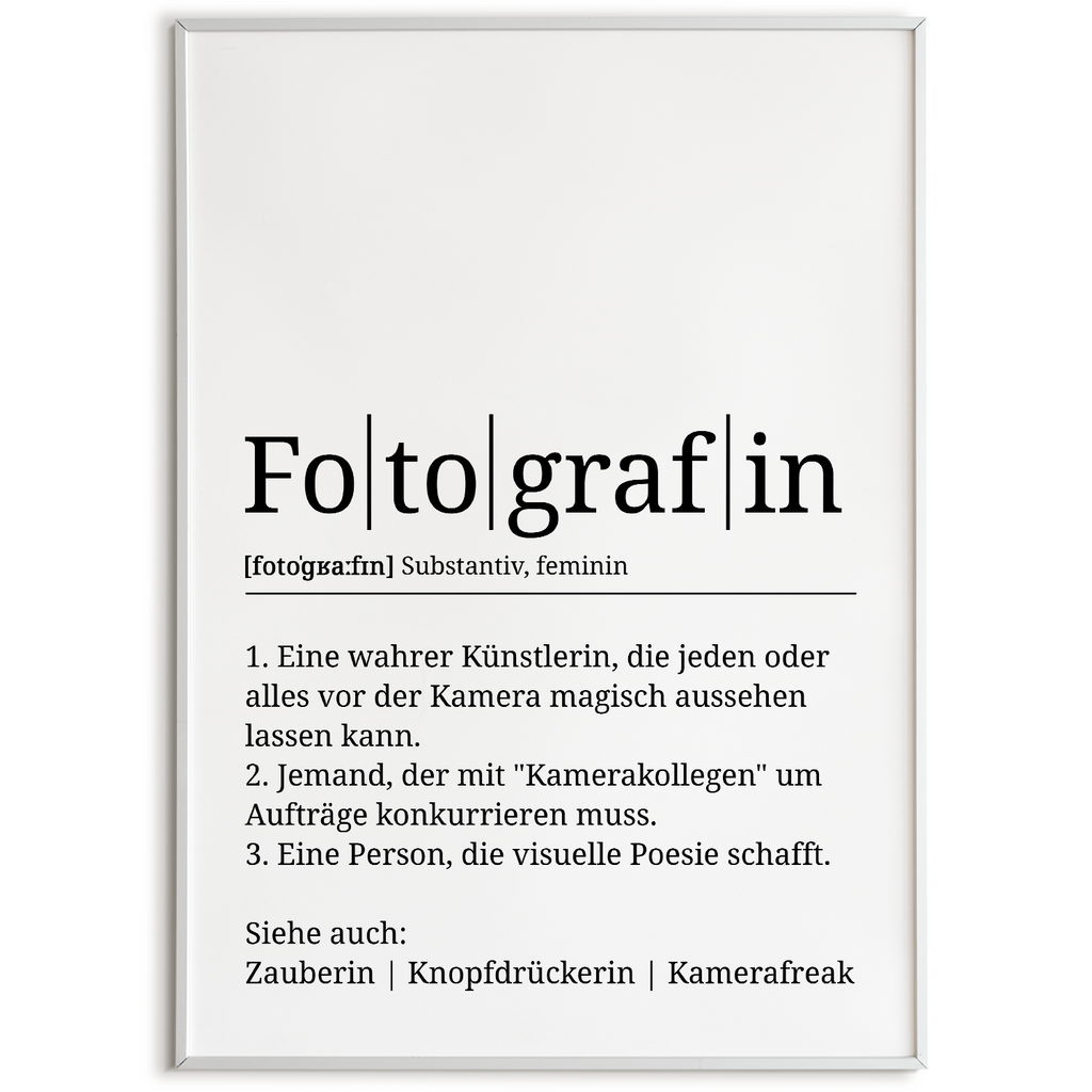 Fotografin Poster Definition Kunstdruck Wandbild Geschenk